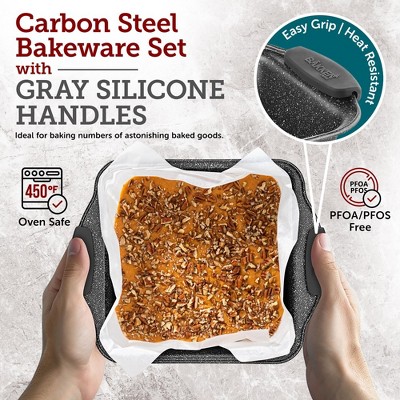 6-Piece Nonstick Gray Marble Carbon Steel Bakeware Set with Silicone Handles