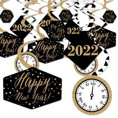 Big Dot of Happiness New Year's Eve - Gold - 2022 New Years Eve Party Hanging Decor - Party Decoration Swirls - Set of 40