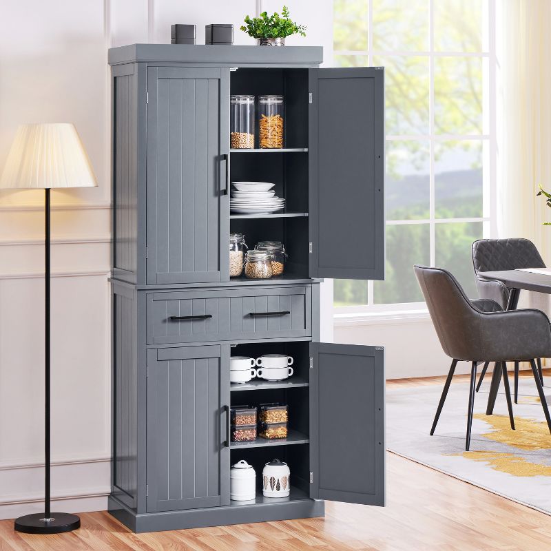 Yaheetech 72.5"H Kitchen Pantry Cabinet with Doors and Adjustable Shelves, Dark Gray, 2 of 8