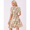 INSPIRE CHIC Women's Vintage Floral Peter Pan Collar High Waist Puff Sleeve A-line Midi Dress - 4 of 4