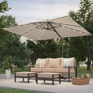 Sonkuki 10x8FT Round Offset Outdoor Patio Solar LED Cantilever Umbrella, 360° Rotation and Canopy Angle Adjustment - 1 of 4