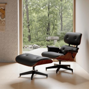 ORRD Genuine Leather Recliner Chair with Ottoman – Heavy-Duty Base (Black) - 1 of 4