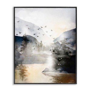 Stupell Industries Flying Birds Mountain Lake View Framed Giclee Art - 1 of 4
