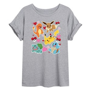 Women's - Pokémon - Valentine's Day Heart Sticker Oversized Graphic T-Shirt - 1 of 4