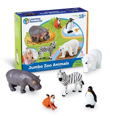 Learning Resources Jumbo Zoo Animals I Monkey, Penguin, Zebra, Polar Bear, and Hippo, 5 Animals