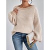 Women's Long Sleeve Sweaters Casual Striped Off Shoulder Knitted Pullover Sweater - 4 of 4