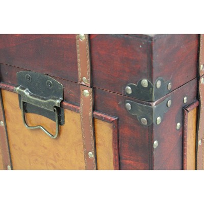 Large Antique Style Wooden Steamer Trunk with Distressed Finish