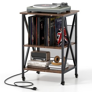 Tangkula Record Player Stand with Charging Station 3-Tier Turntable Stand with Adjustable Shelf - 1 of 4