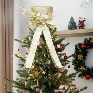 Coucheta Christmas Tree Top Decorations, Festive Glitter Bow & Spruce Branch Ornaments, Holiday Xmas Decor Accents - 1 of 4