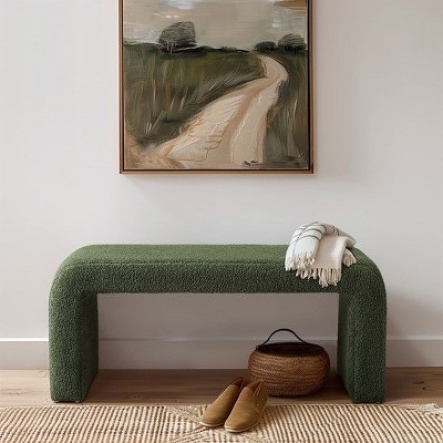 CAVINAS 16" Storage Bench Ottoman with Storage Upholstered Boucle Waterfall Bench, Green