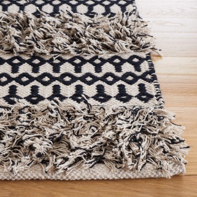 Beach House Chic Handwoven Black & Ivory Cotton 6' Square Rug