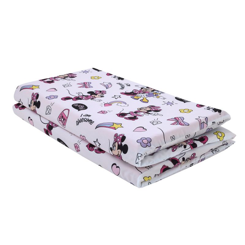 Disney Minnie Mouse I am Awesome Lavender, Pink and White, Daisy Duck Rainbow Hearts and Stars Preschool Nap Pad Sheet, 2 of 6
