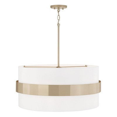 Elegant Soft Gold Drum Pendant with White Fabric Shade
