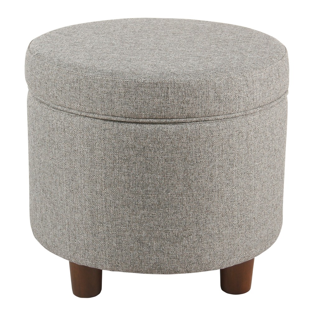 Photos - Pouffe / Bench Round Storage Ottoman Light Gray Tweed - HomePop