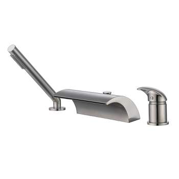 Sumerain Waterfall 3 Hole Roman Tub Faucet with Diverter Brushed Nickel, High Flow Waterfall Spout