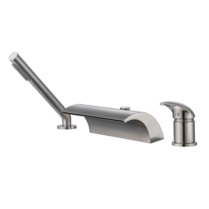 Sumerain Waterfall 3 Hole Roman Tub Faucet with Diverter Brushed Nickel, High Flow Waterfall Spout, 1 of 19