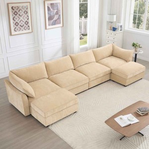 U-Shaped Sectional Sofa with Ottomans, Modular 4-Seater Couch with Hidden Storage and Pull-Out Drawers, Sofa with Fabric Cushion-Cuddlewood - 1 of 4
