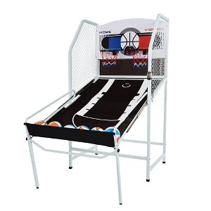 Rally and Roar Arcade Cage Basketball Game, Foldable Indoor Outdoor Sports Machine for 2 Players with Steel Hoops, LED Scorer, and 6 Balls, Multicolor - 1 of 4
