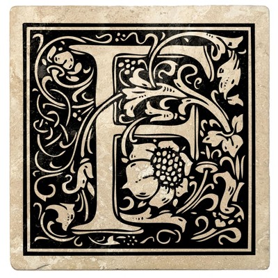 Christmas by Krebs Set of 4 Ivory and Onyx Black "F" Square Monogram Coasters 4"