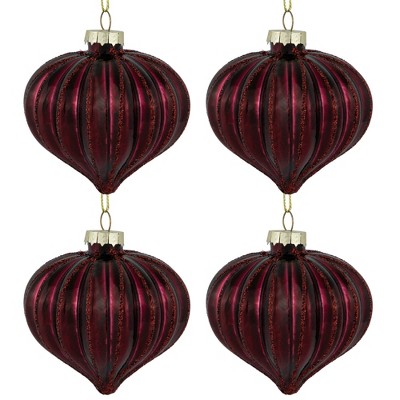 Northlight Glittered Onion Glass Christmas Ornaments - 3.25" - Maroon - 4ct
