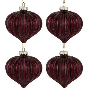 Northlight Glittered Onion Glass Christmas Ornaments - 3.25" - Maroon - 4ct - 1 of 4