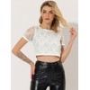 Allegra K Women's Christmas Sequin Shiny Glitter Crop Sheer Short Sleeves Tassel T-Shirt - 2 of 4