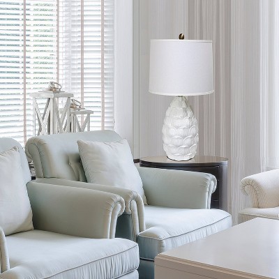 White Resin Table Lamp with Fabric Shade and 3-Way Switch