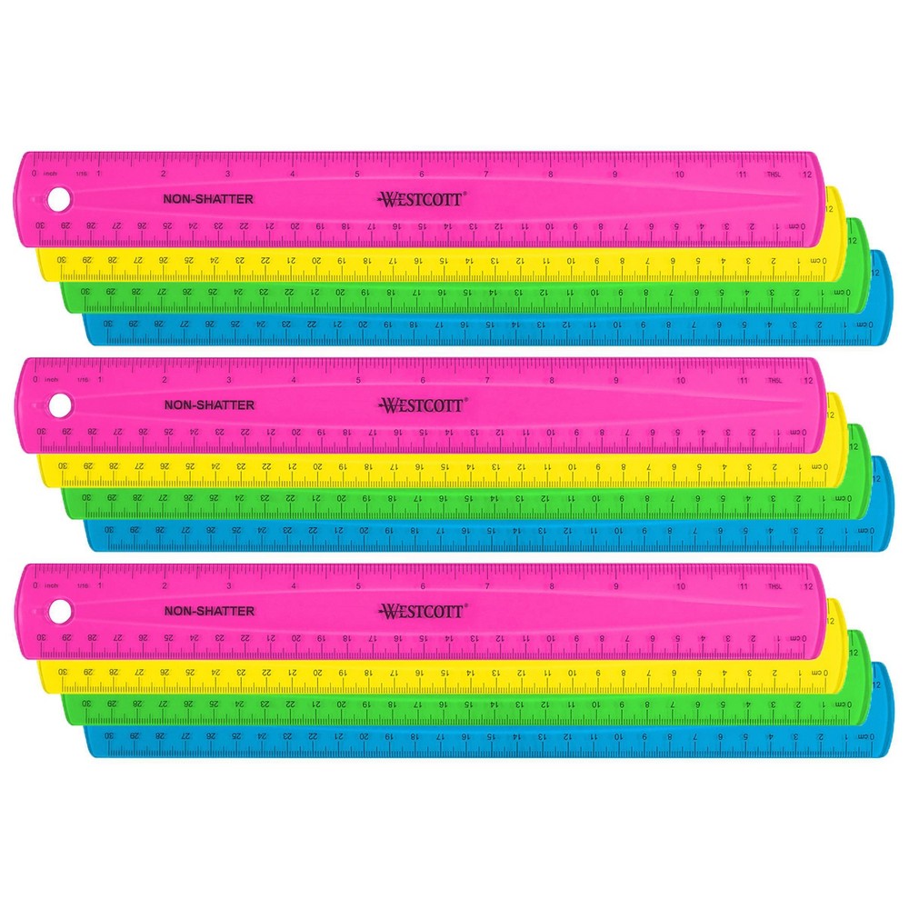 Photos - Tape Measure and Surveyor Tape Acme United 12pk 12" Shatterproof Ruler with Anti-Microbial Translucent Colors - Acme 
