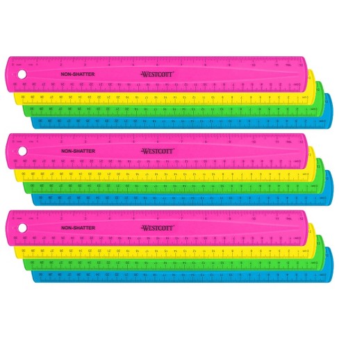 Westcott 12 Shatterproof Ruler with Anti-Microbial, Assorted Translucent Colors, Pack of 12