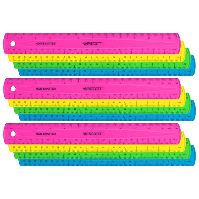 12pk 12&#34; Shatterproof Ruler with Anti-Microbial Translucent Colors - Acme United, 1 of 5