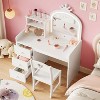 Garvee Kids Vanity Desk with Mirror & Chair, Princess Wooden Makeup Vanity with Storage Shelves and Drawers, 2-in-1 Dressing Table Set - 4 of 4