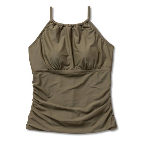 Shade & Shore Women's Post Mastectomy High Neck Shirred Tankini Top - Shade & Shore™ Green L