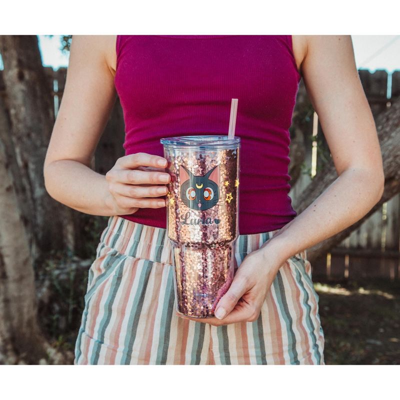 Just Funky Sailor Moon Luna and Artemis Glitter Tumbler With Lid and Straw | Hold 31 Ounces, 5 of 7