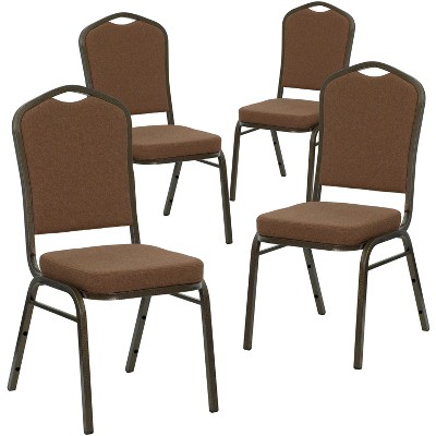 Flash Furniture 4 Pack HERCULES Series Crown Back Stacking Banquet Chair in Coffee Fabric - Gold Vein Frame