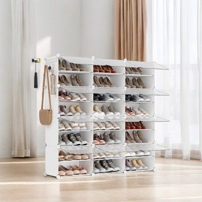 Shoe Rack, 12 Cubes Shoe Organizer with Doors, 48 Pair Plastic Shoe Storage Cabinet, for Bedroom, Entryway, Steel Frame, Plastic Panel