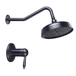 Aquaterior 8" Wall Mounted Shower Faucet Rainfall Shower Head with Shower Valve Bathroom Lavatory Home CUPC ORB - 1 of 4