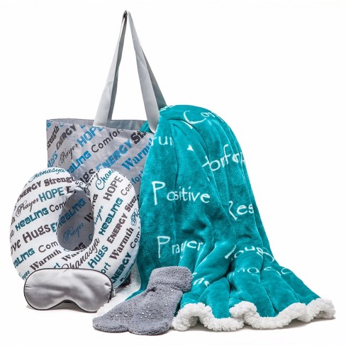 Chanasya Compassion And Healing Hugs Gift Throw Blanket Set - 5-piece Combo  Pack (blanket, Neck Pillow, Eye Mask, Tote Bag, And Socks) Teal : Target