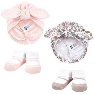 Hudson Baby Infant Girls Turban and Socks Set, Outline Warm Floral, One Size - 1 of 4