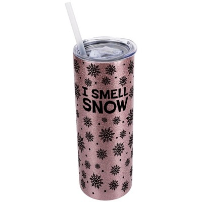 Elanze Designs Snowflake Pattern Bubblegum Pink 20 Ounce Double Wall Stainless Steel Glitter Travel Tumbler With Sliding Lid And Straw, I Smell Snow