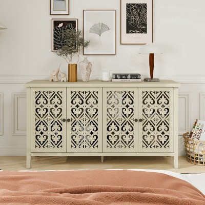 Accent Cabinet Storage With 4 Doors, Accent Cabinets For Living Room, Accent Cabinet With Adjustable Layers-Cuddlewood