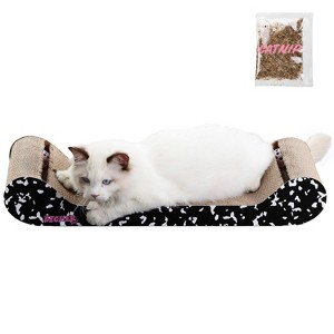 THE LICKER STORE Rini Modern Cardboard Lounge Bed Cat Scratcher with Built-In Bell Toys and Catnip - 1 of 4