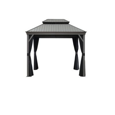 PURPLE LEAF Outdoor Hardtop Gazebo with Double Roof Metal Gazebo,Light Gray