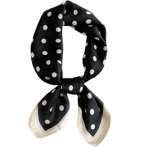 Elerevyo Women's Satin Polka Dots Square Contrast Color Silky Neck Scarves 27.6" 1 Pc - 1 of 4