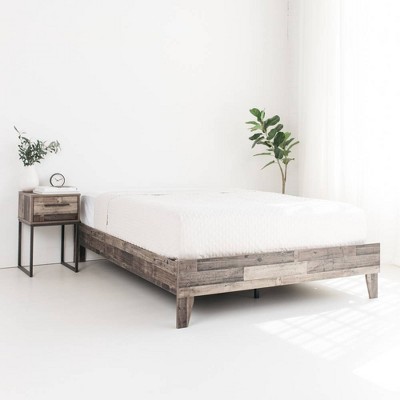 Rustic Gray Queen Platform Bed with Wood Frame