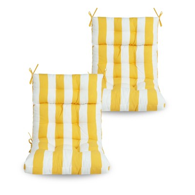 VisioGear 2PCS Set High Back Patio Chair Cushions, Tufted Rocking Chair Cushions, Adirondack Cushions, Yellow & White, 44''*22''*4"