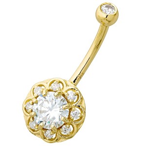 Jewelry Avalanche Women's 14K Gold Lotus Flower 14G Belly Button Ring with 0.87cttw Round Moissanites - 1 of 4