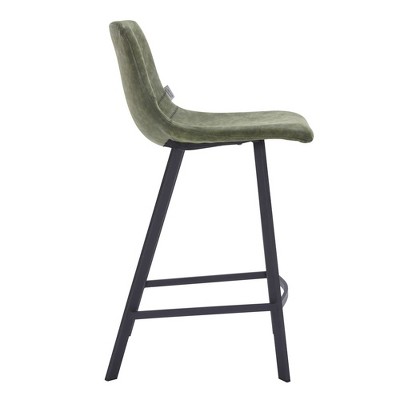 Elland Olive Green Leather Counter Stool with Stainless Steel Base