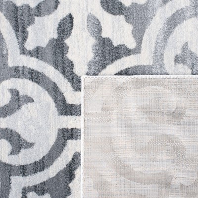 Grey and Ivory Hand-Knotted Synthetic Runner Rug