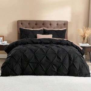 Black Queen Pinch Pleat Duvet Cover Set, 3 Pieces with Zipper Corner Ties, 90x90 Inch. - 1 of 4