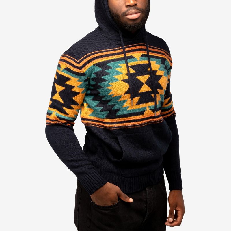 X RAY Men's Slim Fit Knitted Hoodie Sweater, Casual Aztec Hooded Pullover Top, 4 of 7